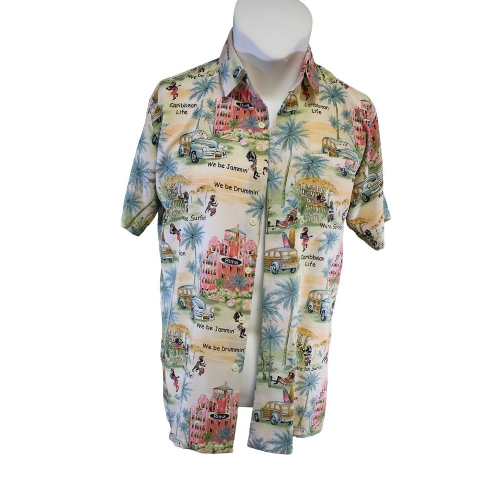 Rima Beach World/ Short Sleeved button Up/(Size M)/ Caribbean print/(100% Terivo